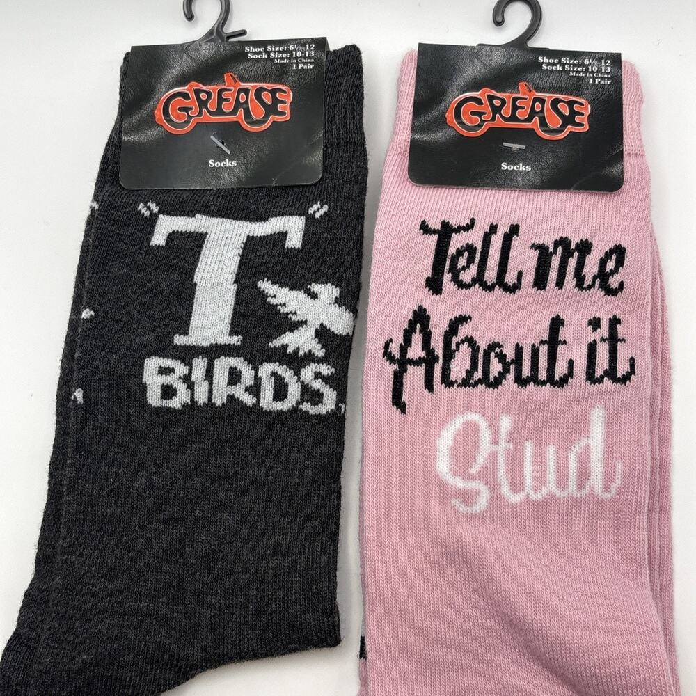 2 Pairs GREASE movie T-Birds Pink Ladies crew socks size 7-12 NWT Nostalgia Gift